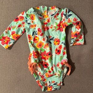Ruffle Butts Kids Floral Rashguard - Green and Red